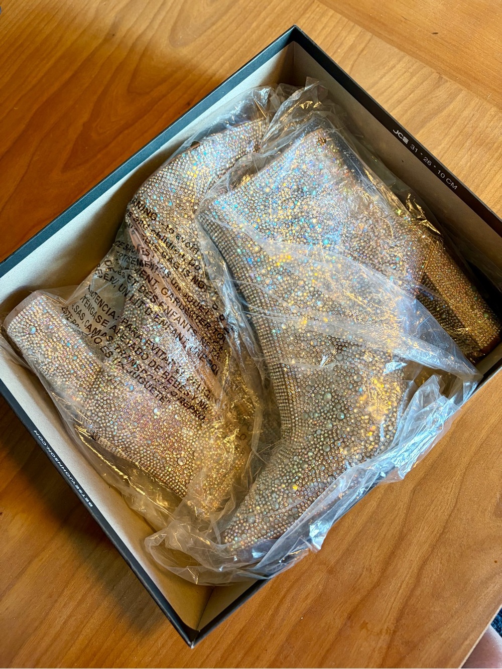 Sparkling Iridescent Ankle Boots - Crystal Embellished